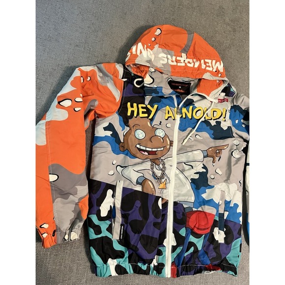 Members Only Nickelodeon Hey Arnold Full Zip Windbreaker Jacket Hooded Size S - Picture 5 of 14